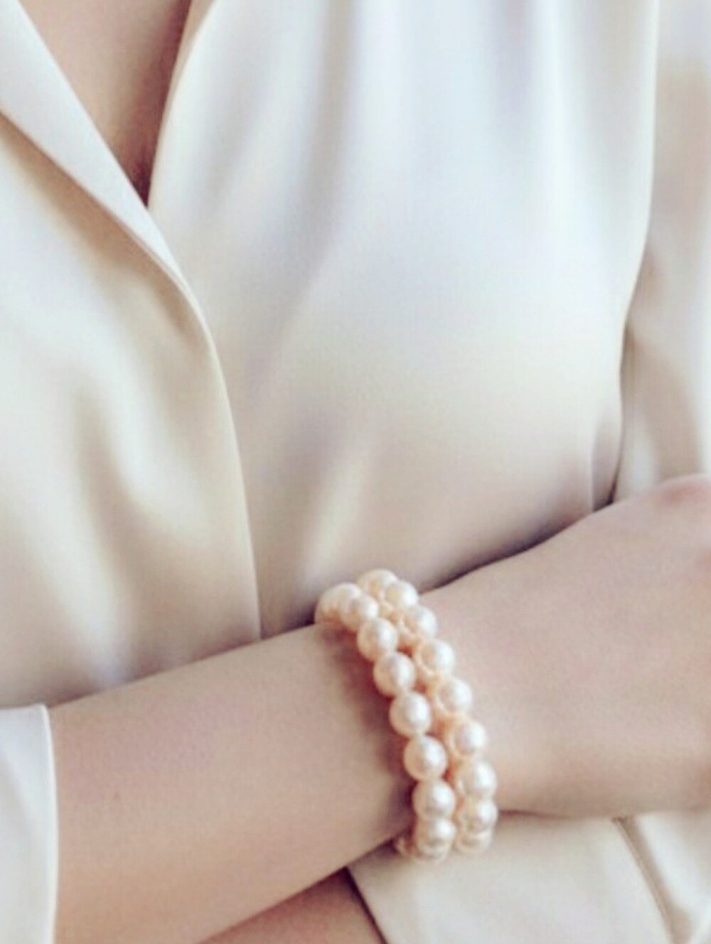 2 Row Faux Pearl Cuff Bracelet Cream